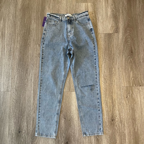 Th Creasa Blue Denim High Waisted Distressed Straight Leg Mom Jeans - Picture 2 of 9